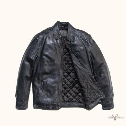Glenwood Leder-Drivingjacke im Vintage-Schwarz – Stilvoll und Zeitlos