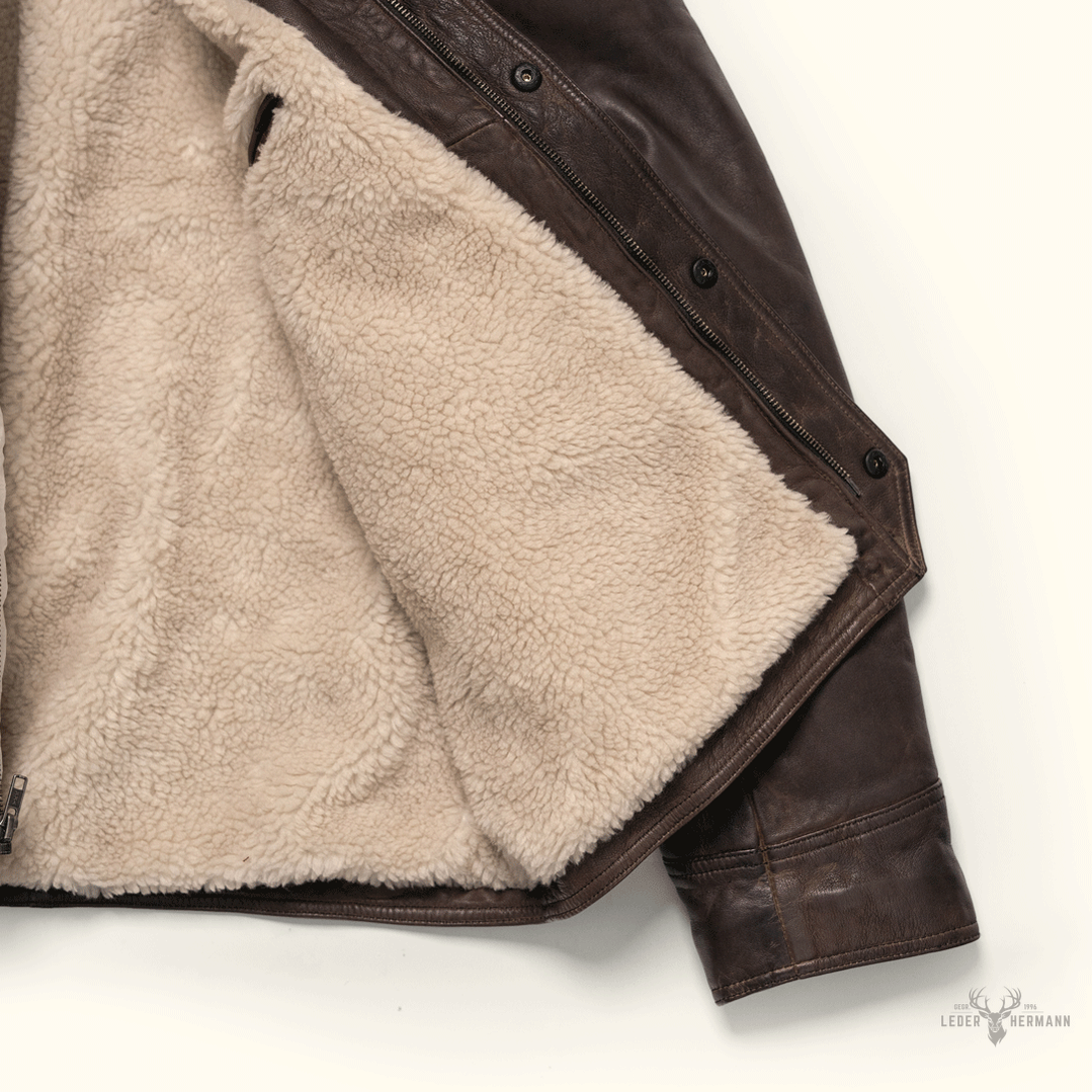 Jackson Leder Sherpa Jacke in braunem und dunkelbraunem Leder – Stil und Komfort in einem Schritt