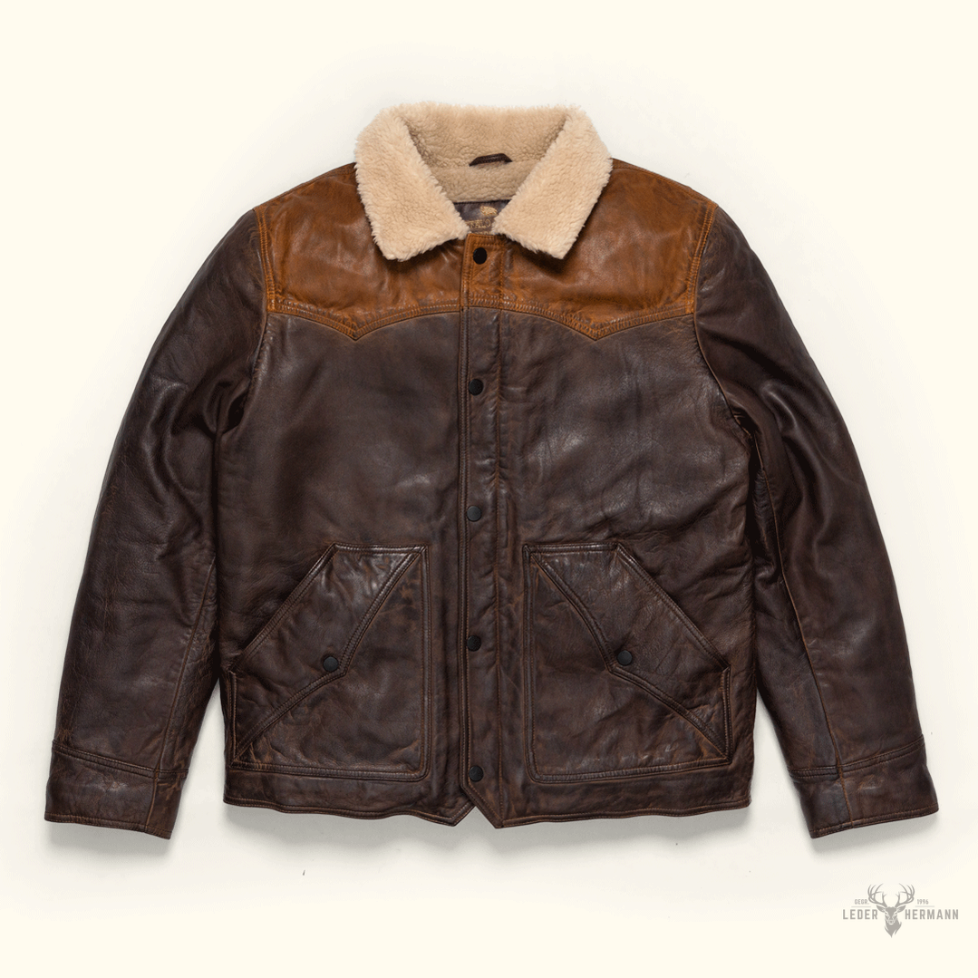 Jackson Leder Sherpa Jacke in braunem und dunkelbraunem Leder – Stil und Komfort in einem Schritt