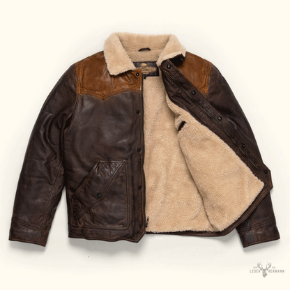 Jackson Leder Sherpa Jacke in braunem und dunkelbraunem Leder – Stil und Komfort in einem Schritt