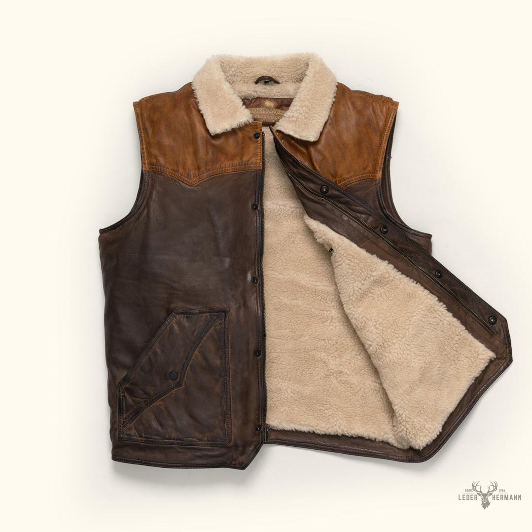 Jackson Leder Sherpa Weste für Herren – Komfort trifft Stil in Tan & Braun