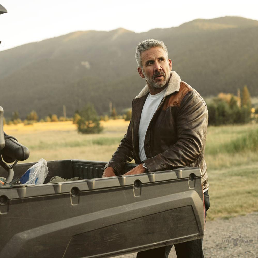 Jackson Leder Sherpa Jacke in braunem und dunkelbraunem Leder – Stil und Komfort in einem Schritt