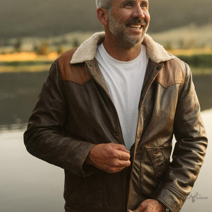 Jackson Leder Sherpa Jacke in braunem und dunkelbraunem Leder – Stil und Komfort in einem Schritt