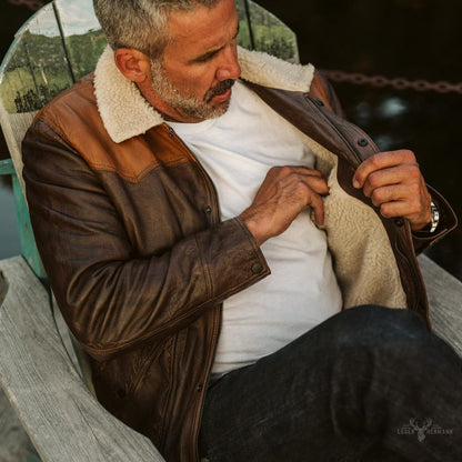 Jackson Leder Sherpa Jacke in braunem und dunkelbraunem Leder – Stil und Komfort in einem Schritt