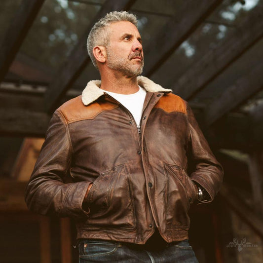 Jackson Leder Sherpa Jacke in braunem und dunkelbraunem Leder – Stil und Komfort in einem Schritt