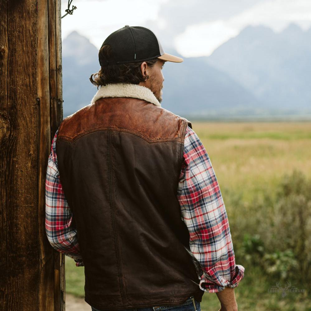 Jackson Leder Sherpa Weste für Herren – Komfort trifft Stil in Tan & Braun