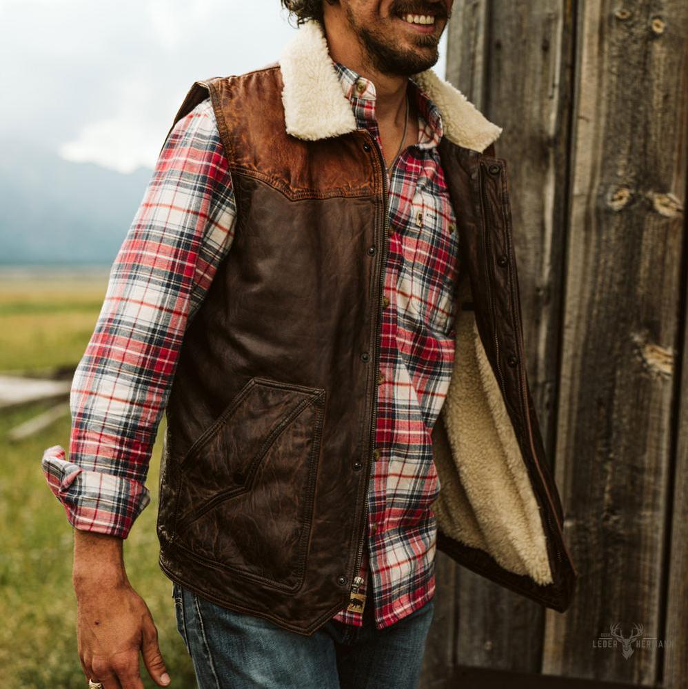 Jackson Leder Sherpa Weste für Herren – Komfort trifft Stil in Tan & Braun