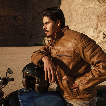 Vintage braune Leder-Café-Racer-Jacke