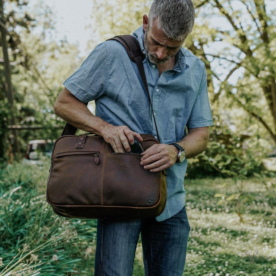 Pilot-Tasche aus Leder Walker | Vintage-Stil Eichenholz