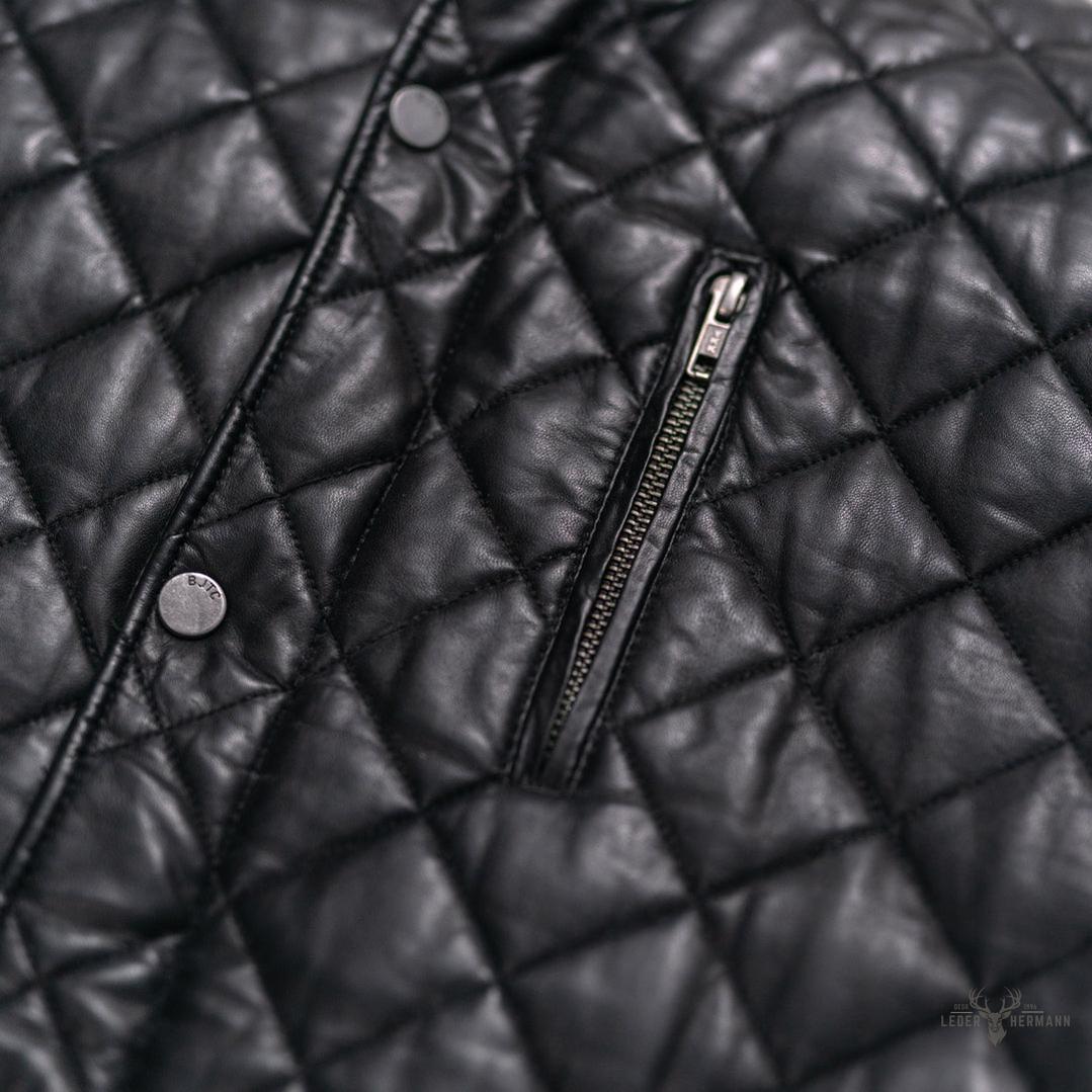 Elegante Hochlandstil gesteppte Echtlederjacke | Klassisches Schwarz