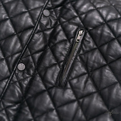 Elegante Hochlandstil gesteppte Echtlederjacke | Klassisches Schwarz