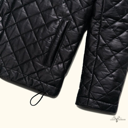 Elegante Hochlandstil gesteppte Echtlederjacke | Klassisches Schwarz