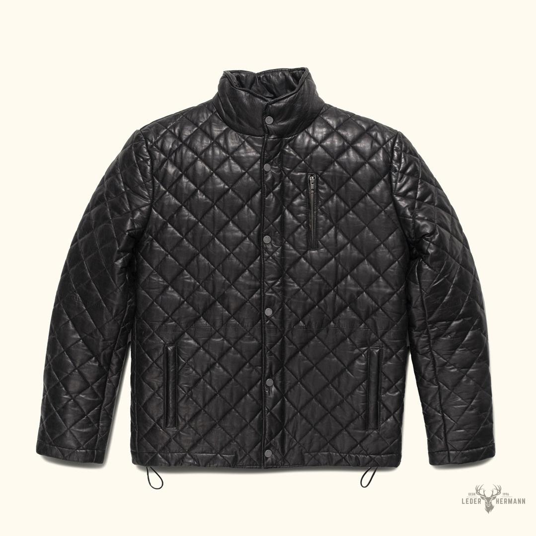 Elegante Hochlandstil gesteppte Echtlederjacke | Klassisches Schwarz