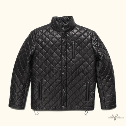 Elegante Hochlandstil gesteppte Echtlederjacke | Klassisches Schwarz
