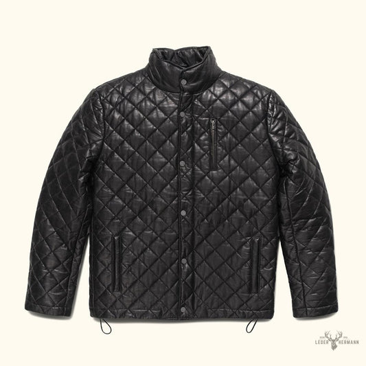 Elegante Hochlandstil gesteppte Echtlederjacke | Klassisches Schwarz