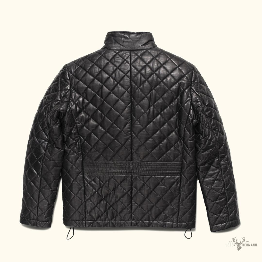 Elegante Hochlandstil gesteppte Echtlederjacke | Klassisches Schwarz