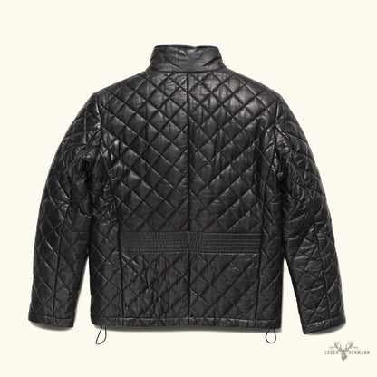 Elegante Hochlandstil gesteppte Echtlederjacke | Klassisches Schwarz