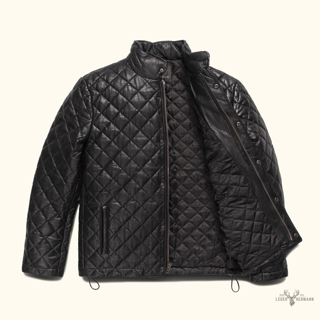 Elegante Hochlandstil gesteppte Echtlederjacke | Klassisches Schwarz
