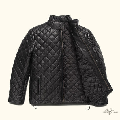 Elegante Hochlandstil gesteppte Echtlederjacke | Klassisches Schwarz