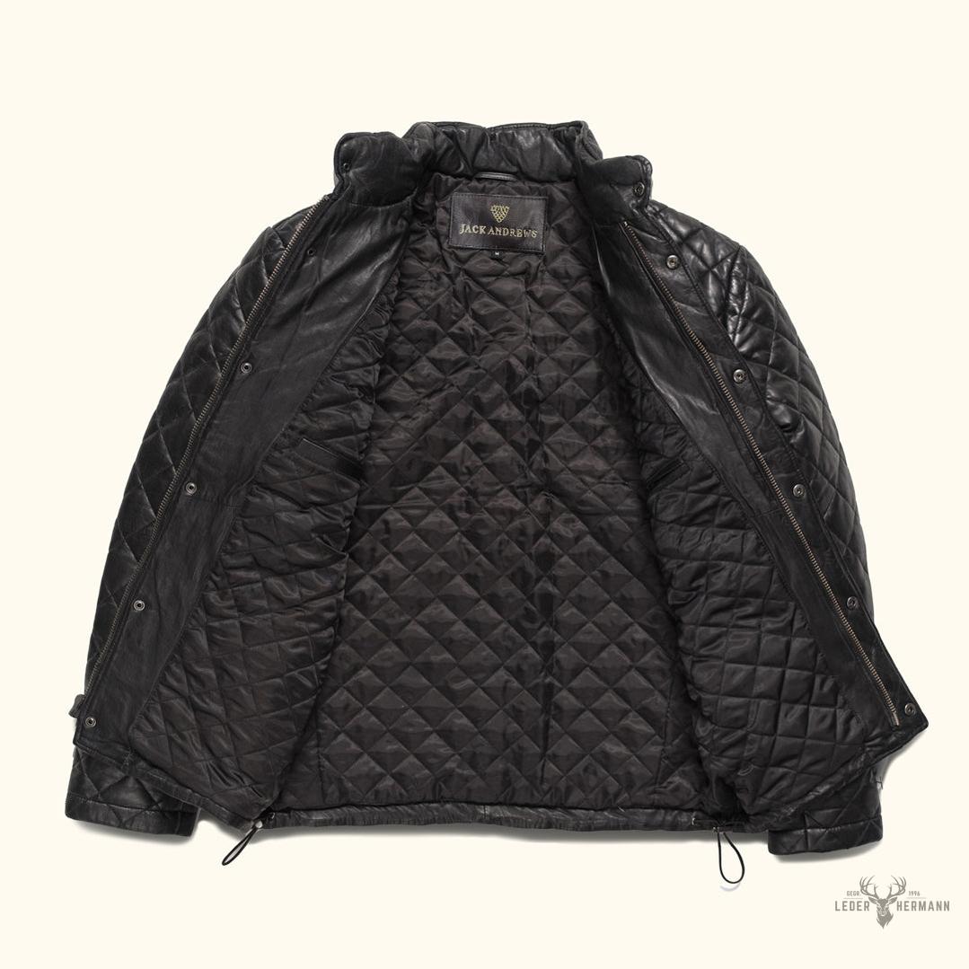 Elegante Hochlandstil gesteppte Echtlederjacke | Klassisches Schwarz