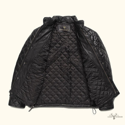 Elegante Hochlandstil gesteppte Echtlederjacke | Klassisches Schwarz