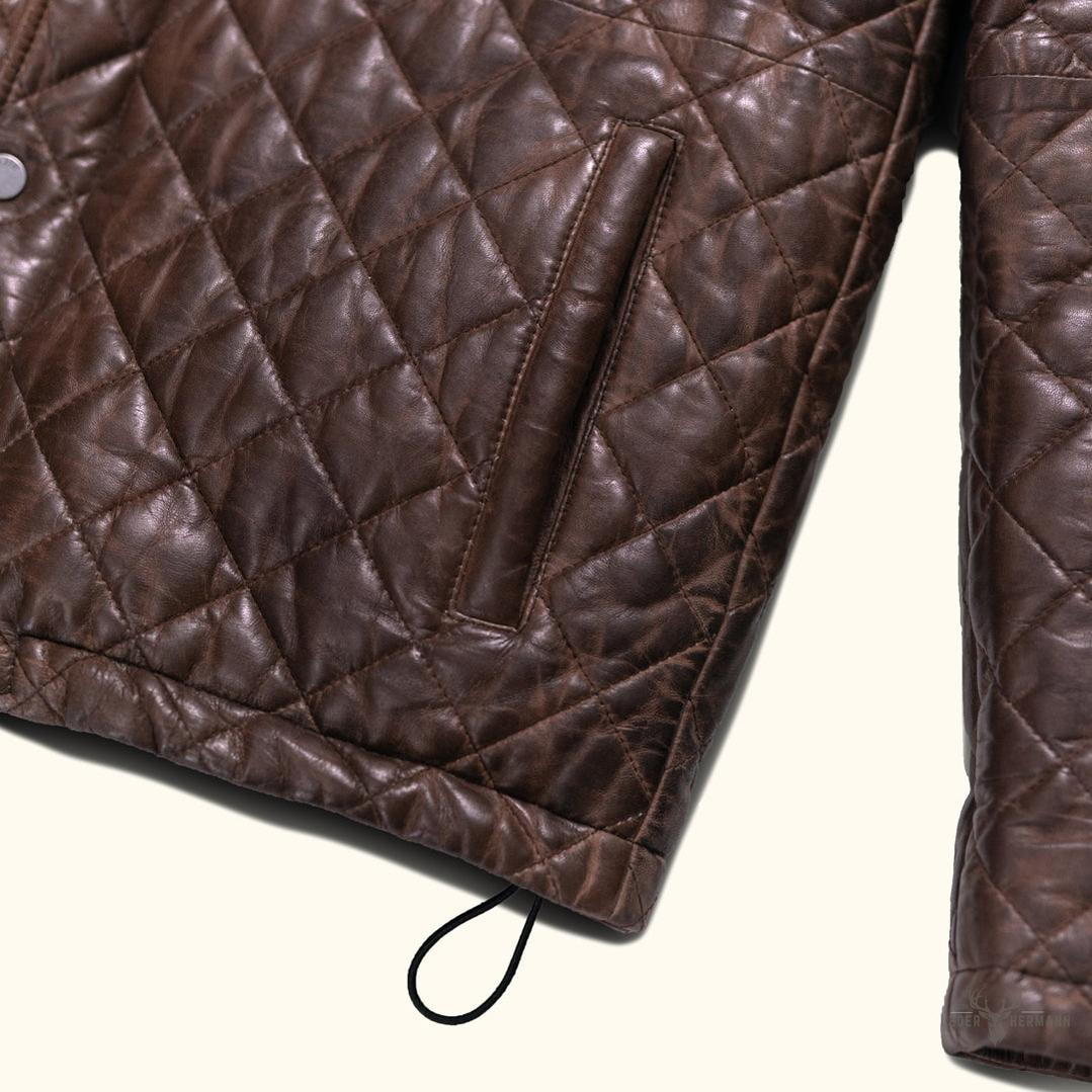 Premium Highlands gesteppte Lederjacke in elegantem Mahagonibraun