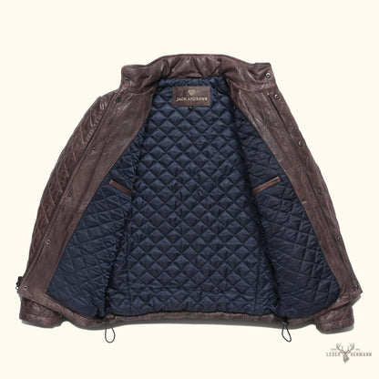 Premium Highlands gesteppte Lederjacke in elegantem Mahagonibraun