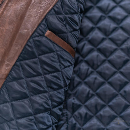Premium Highlands gesteppte Lederjacke in elegantem Mahagonibraun