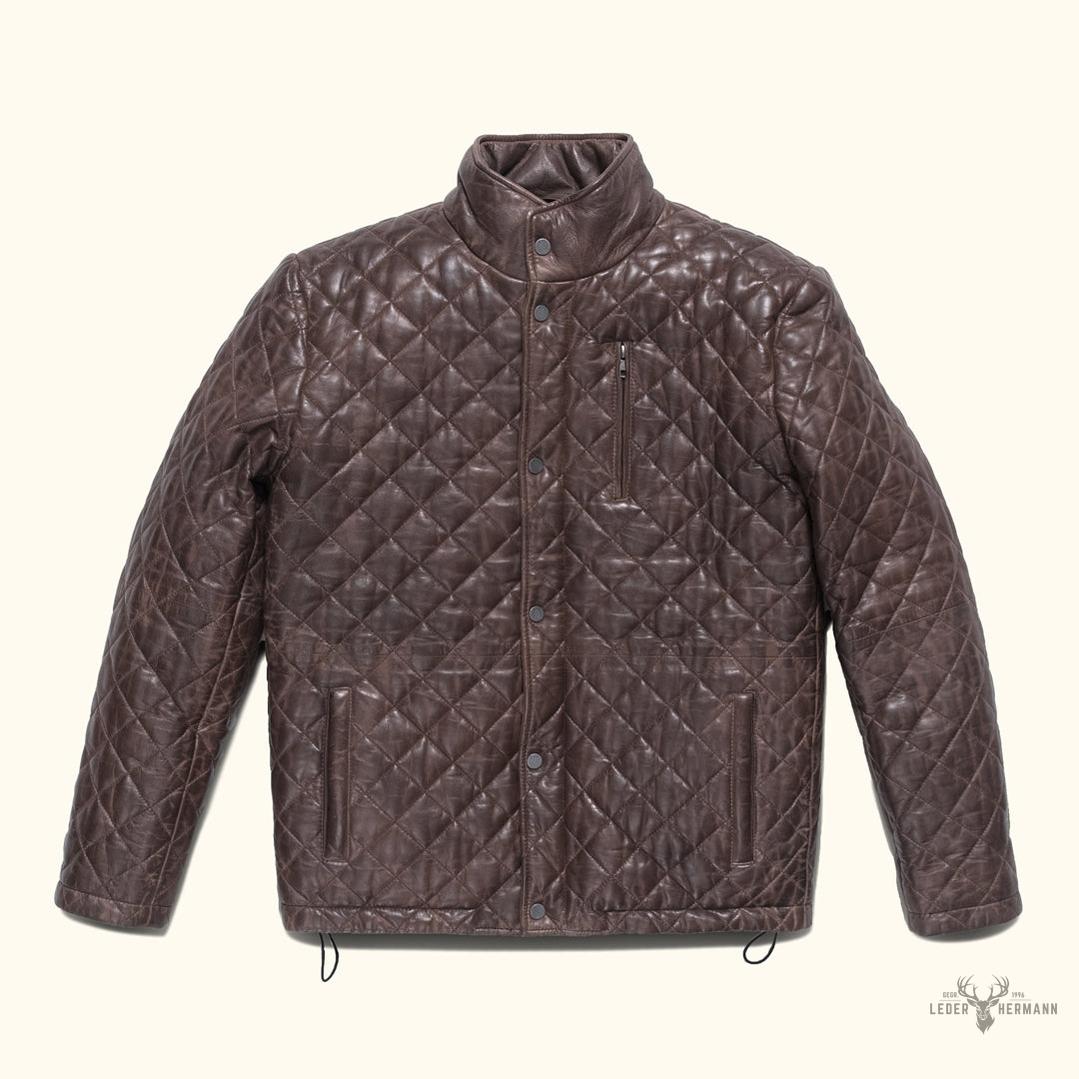 Premium Highlands gesteppte Lederjacke in elegantem Mahagonibraun