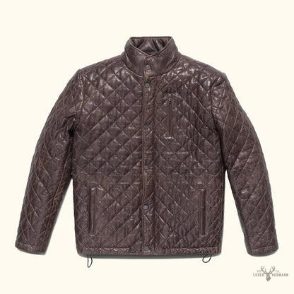 Premium Highlands gesteppte Lederjacke in elegantem Mahagonibraun
