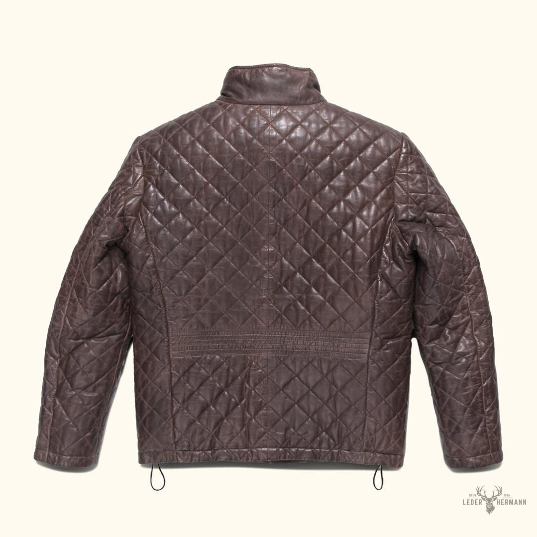 Premium Highlands gesteppte Lederjacke in elegantem Mahagonibraun