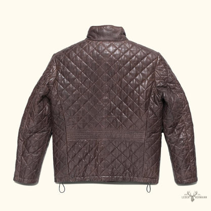 Premium Highlands gesteppte Lederjacke in elegantem Mahagonibraun