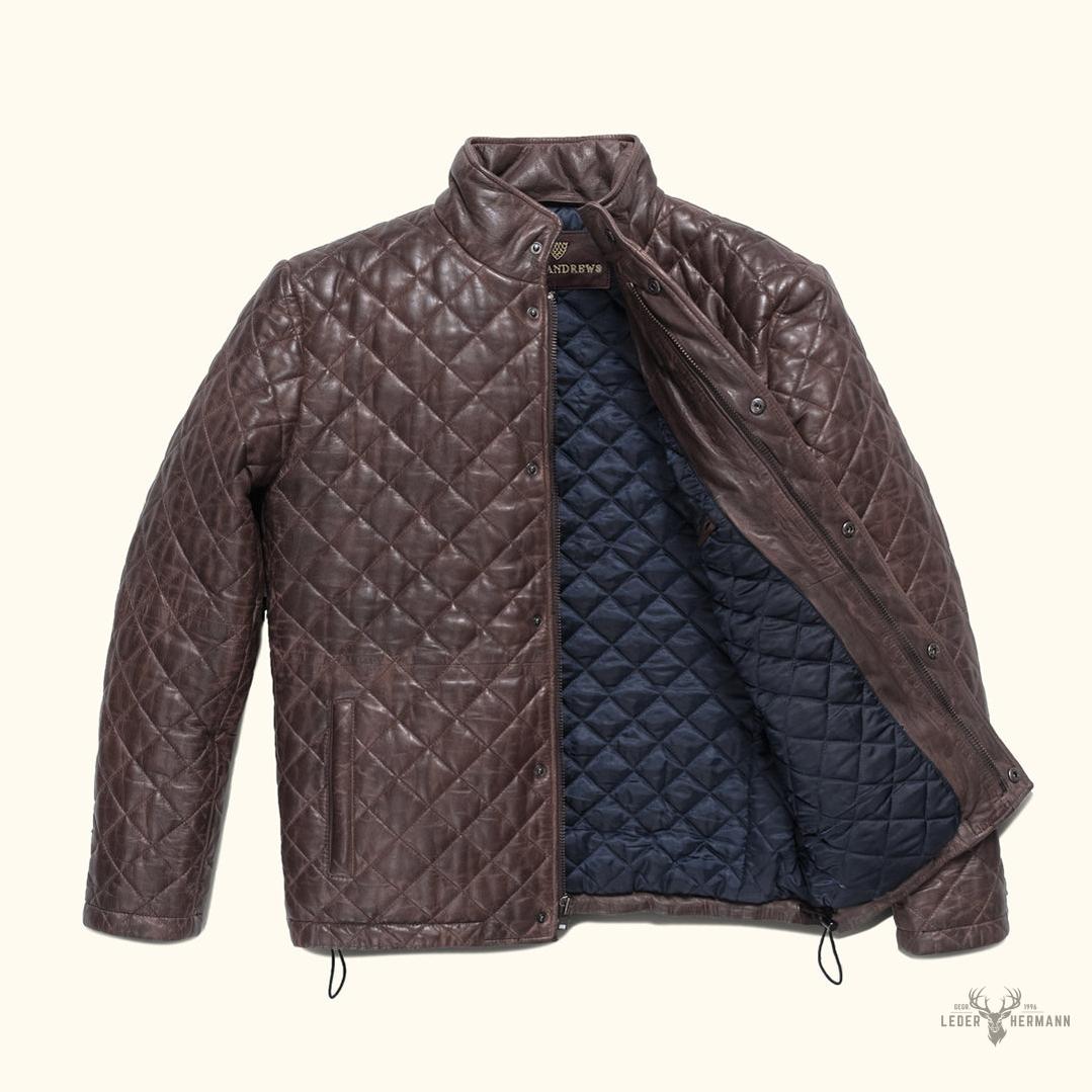 Premium Highlands gesteppte Lederjacke in elegantem Mahagonibraun