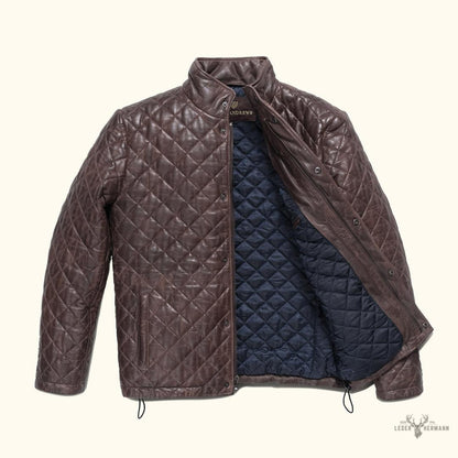 Premium Highlands gesteppte Lederjacke in elegantem Mahagonibraun