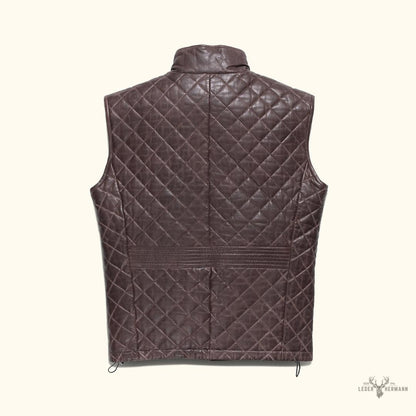 Elegante Highlands Steppweste aus Leder in warmem Mahagoni-Braun