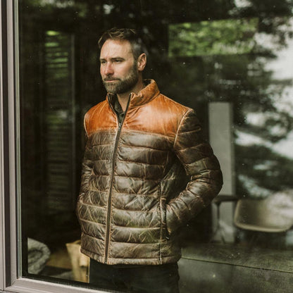 Bridger Leder Daunenjacke in Beige & Braun – Stilvoll und Wärmebereit