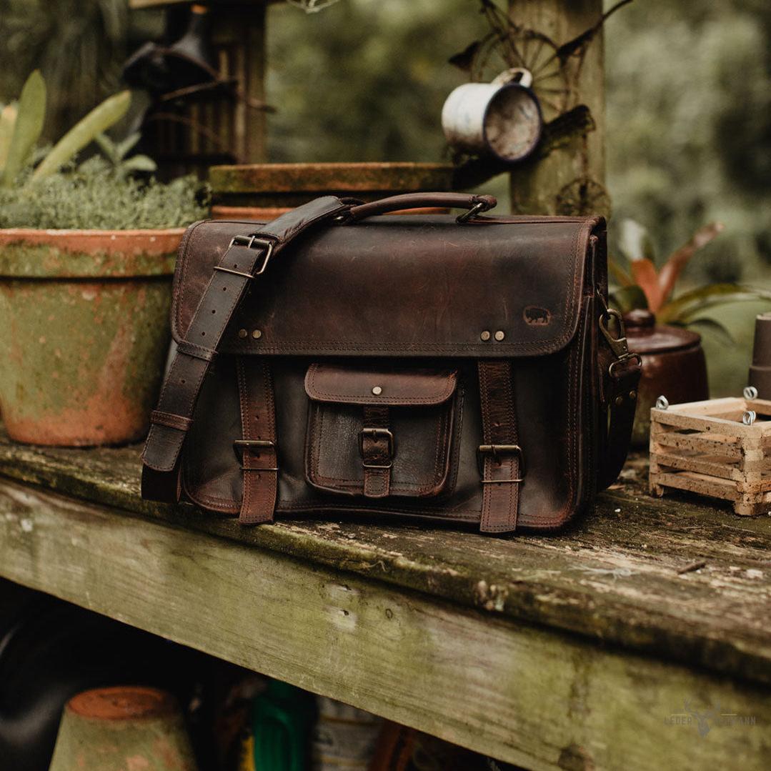 Buffalo-Lederrucksack für Laptop mit dunkler Polsterung Roosevelt