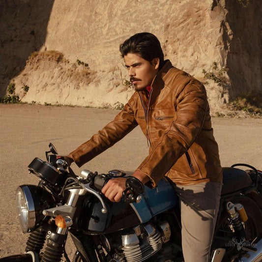 Vintage braune Leder-Café-Racer-Jacke