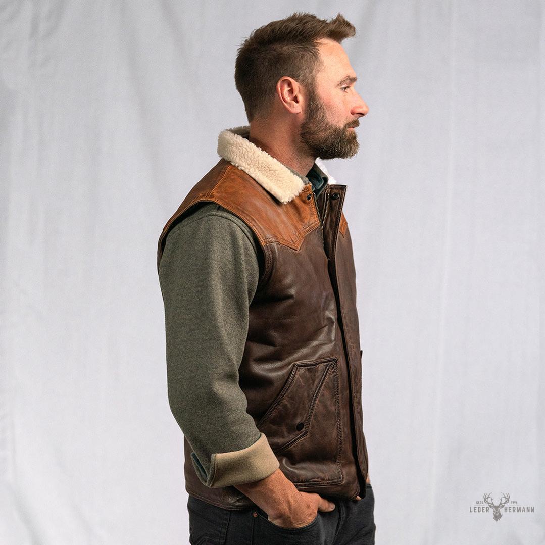 Jackson Leder Sherpa Weste für Herren – Komfort trifft Stil in Tan & Braun