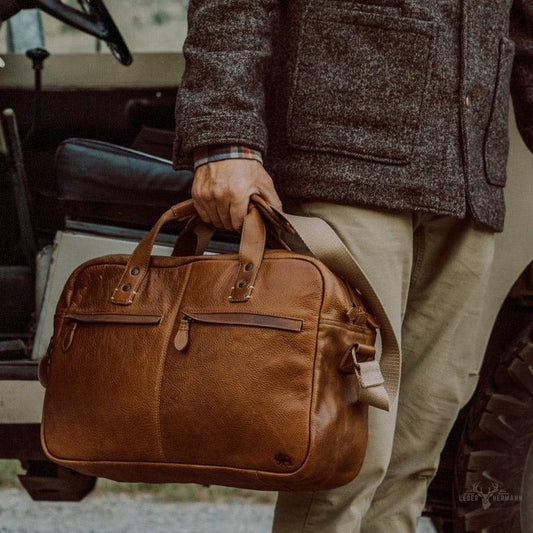 Eleganter Walker Leder Pilotenkoffer in Rustikalem Sandbraun
