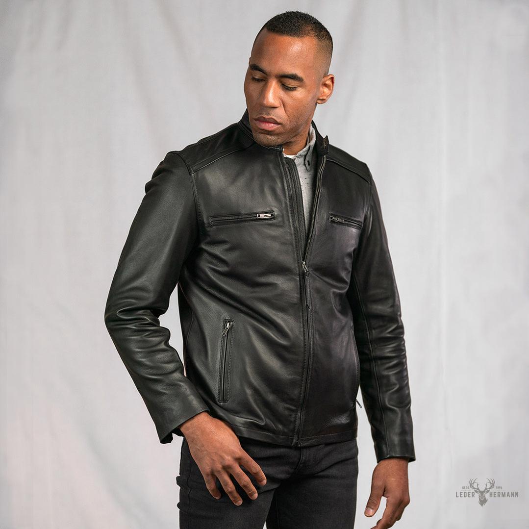 Thompson Herren Leder Motorradjacke im klassischen Schwarz für stilvolle und selbstbewusste Männer