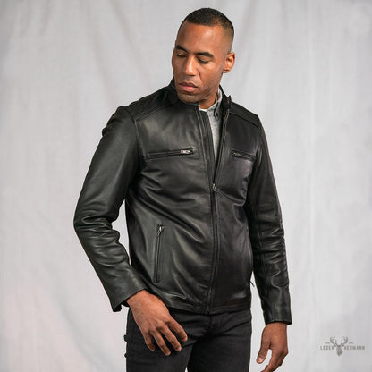 Thompson Herren Leder Motorradjacke im klassischen Schwarz für stilvolle und selbstbewusste Männer