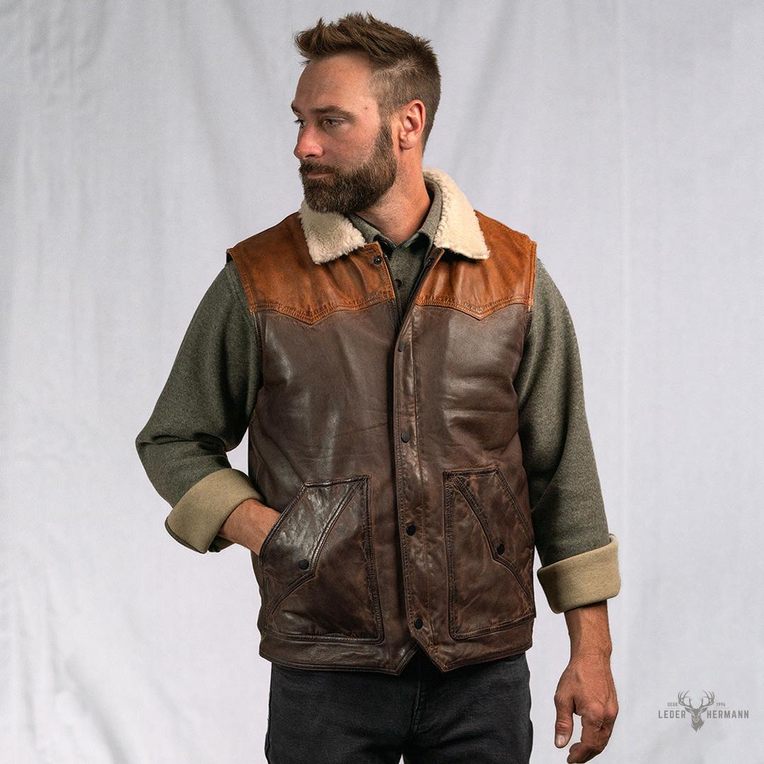 Jackson Leder Sherpa Weste für Herren – Komfort trifft Stil in Tan & Braun