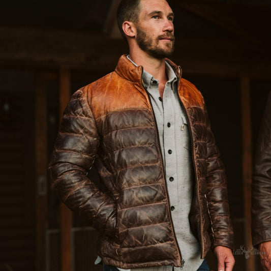 Bridger Leder Daunenjacke in Beige & Braun – Stilvoll und Wärmebereit