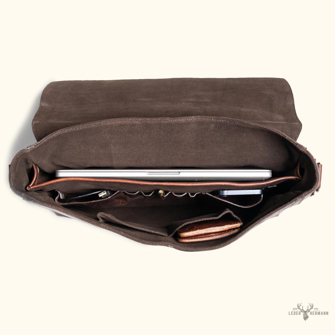 Roosevelt Leder-Laptoptasche im Messenger-Stil | Dunkles Eichenholz