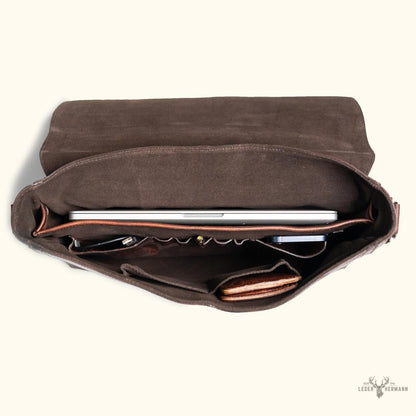 Roosevelt Leder-Laptoptasche im Messenger-Stil | Dunkles Eichenholz