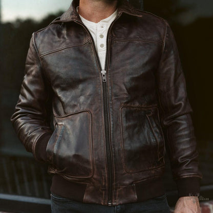Maverick Lederjacke Bomber | Braune Sercé mit Vintage-Effekt