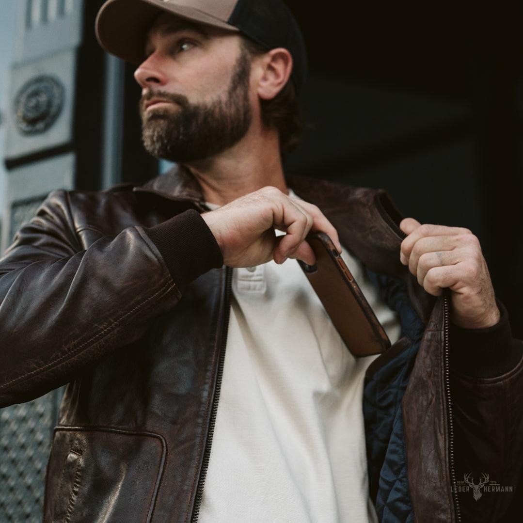 Maverick Lederjacke Bomber | Braune Sercé mit Vintage-Effekt