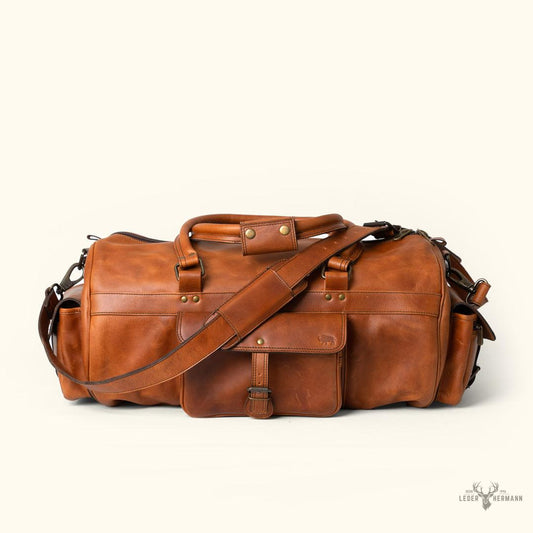 Roosevelt- Leder Duffle Bag aus Büffel-Leder - Elegant in Amber Braun