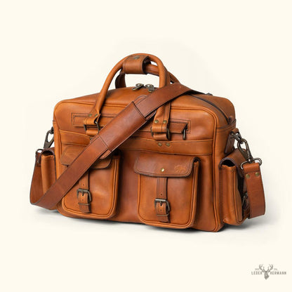 Elegante Roosevelt Buffalo-Leder Pilotentasche in Reichem Bernsteinbraun